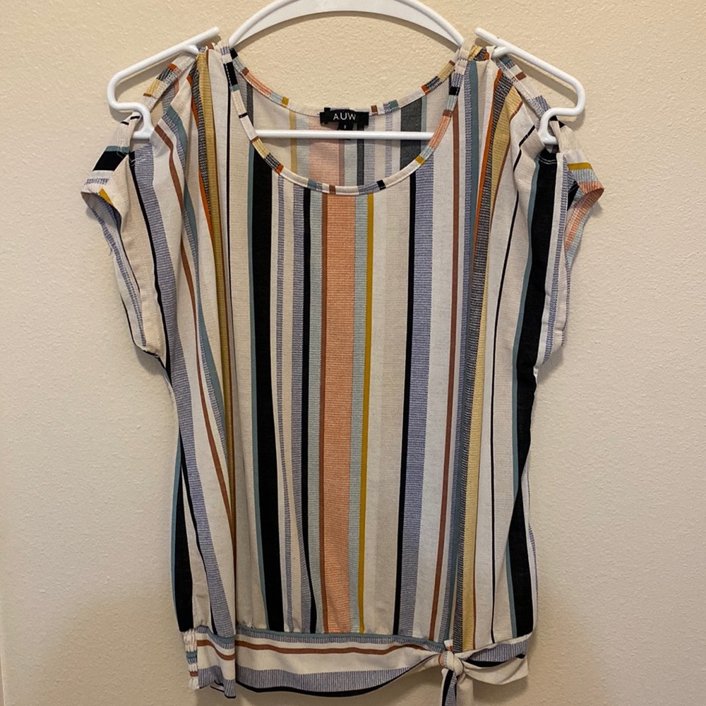 AUW striped cold shoulder tie top
